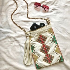 Indian Print Leather Tassel Side Bag